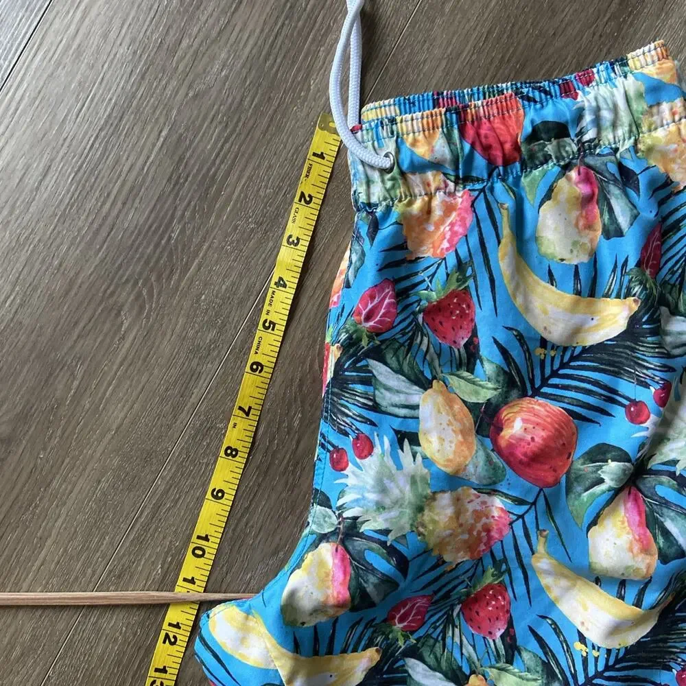 Trunks Blue Fruit Graphic Meshed Lined Swim Trunks